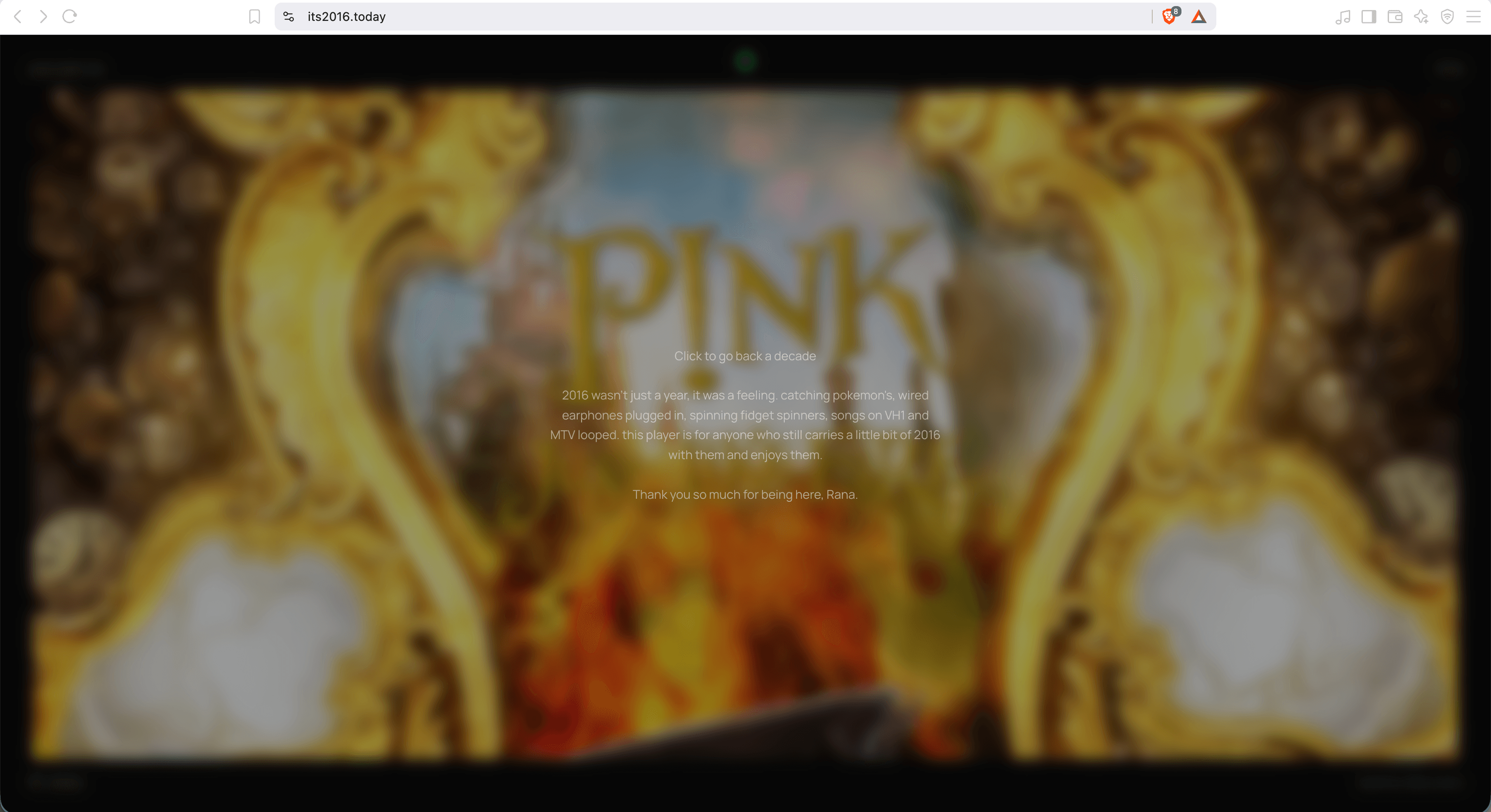 It's 2016 Today intro overlay inviting the visitor to go back a decade